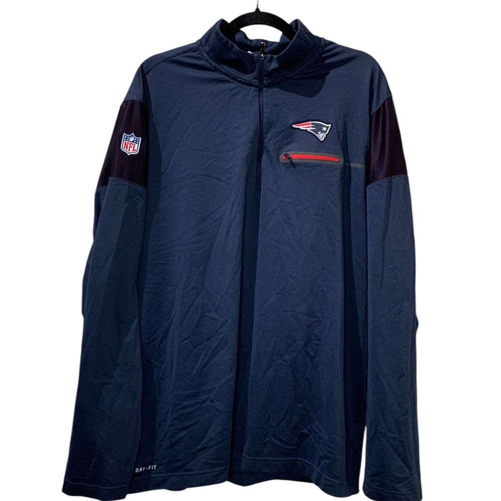 Nike On Field New England Patriots NFL Jacket Men's Sz 2XL Blue 1/4 Zip